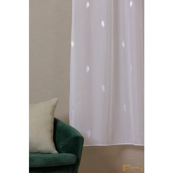 (2 szín 2 méret) Florin  nyírt sablé - Elegáns fehér ezüst falevelek -300cm 