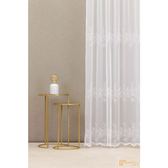 (3 méret) Lendva hímzett sablé fényáteresztő függöny-Fehér-160cm