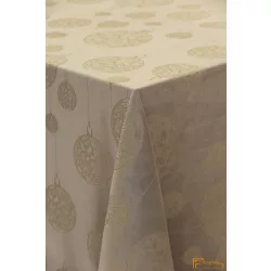   Karácsony mintás asztalterítő -LUMI bársony - Cappuccino alapon arany minták -300cm