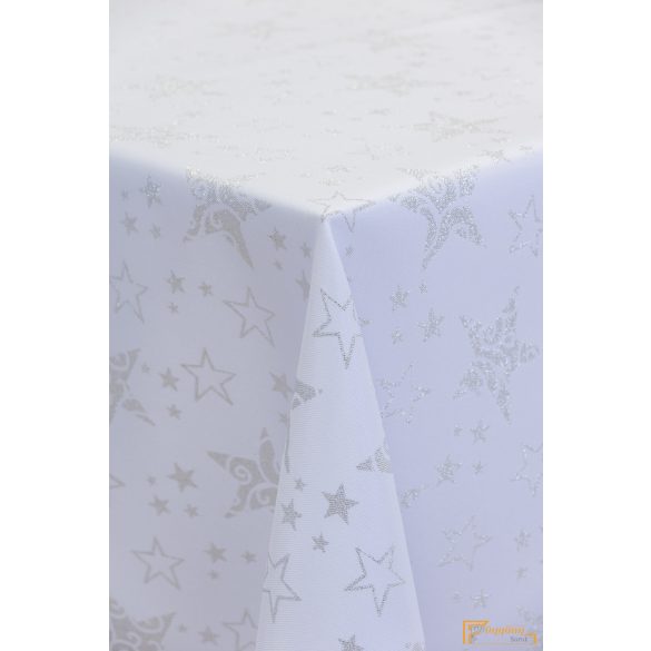 Karácsony mintás asztalterítő -Estrella -Ezüst csillag mintás -180cm