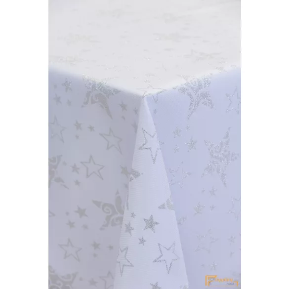 Karácsony mintás asztalterítő -Estrella -Ezüst csillag mintás -180cm