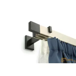   (12 méret) Elegante Alu szatén dupla karnis Matt fekete dupla oldal fali tartóval Matt fekete végzáróval (1méter) 