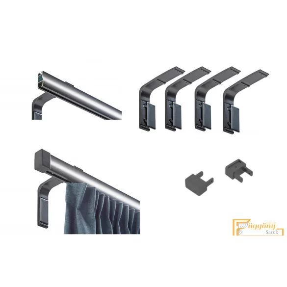 (6 szín 16 méret) Motivo Premium egysoros függöny karnis szett(5.5méter). Függönytartó karnis, rövid oldalfali szereléssel -  07 Antracit