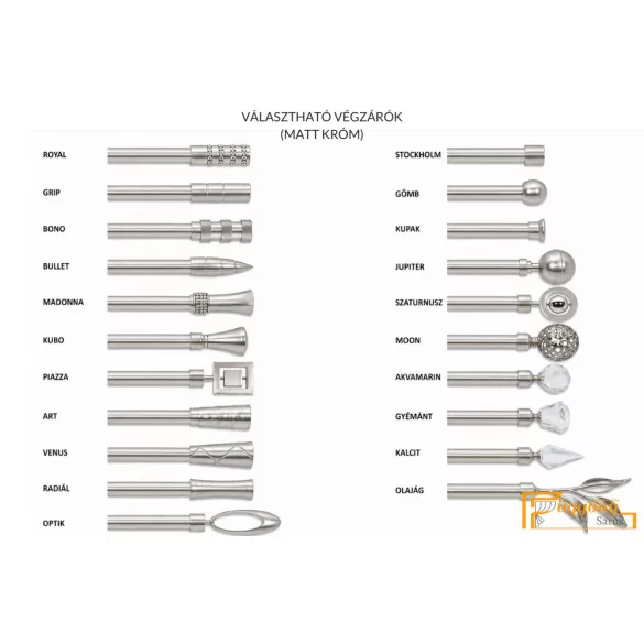 (5 szín 5 méret) Dupla fém belső sínes rúdkarnis szett Modern oldalfali szereléssel Ø19 mm - Matt króm -200cm