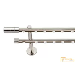   (5 szín 5 méret) Dupla fém belső sínes rúdkarnis szett Modern oldalfali szereléssel Ø19 mm - Inox -200cm