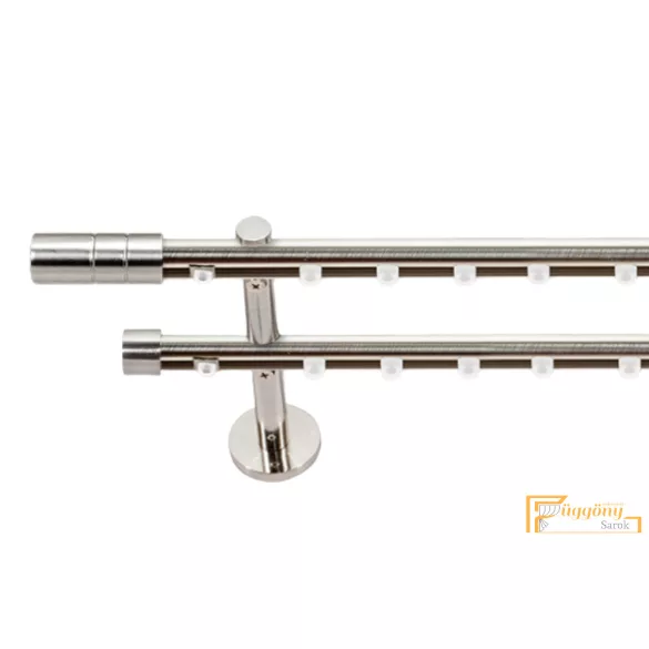 (5 szín 5 méret) Dupla fém belső sínes rúdkarnis szett Modern oldalfali szereléssel Ø19 mm - Inox -200cm