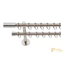   (7 szín 5 méret) Dupla fém rúdkarnis szett Modern oldalfali szereléssel Ø19 mm - Inox -200cm