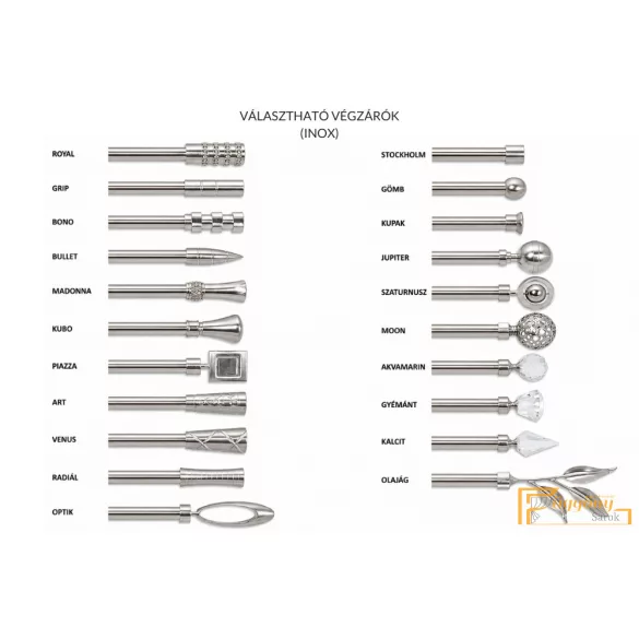 (7 szín 5 méret) Dupla fém rúdkarnis szett Modern oldalfali szereléssel Ø19 mm - Inox -200cm