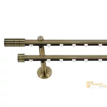 (5 szín 5 méret) Dupla fém belső sínes rúdkarnis szett Modern oldalfali szereléssel Ø19 mm - Antik réz -200cm