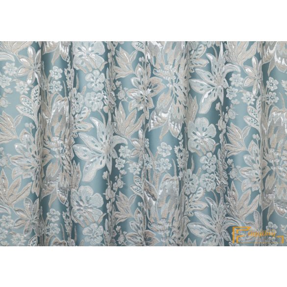 (6 szín) Meteora 3D mintával készült sötétítő függöny.305 cm. Vízkék alapon bézs virág minta