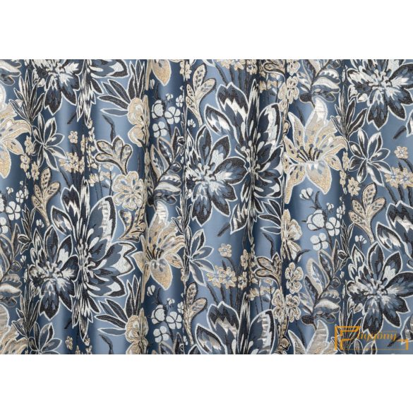 (6 szín) Meteora 3D mintával készült sötétítő függöny.305 cm. Azúrkék alapon bézs-sötétkék virág minta