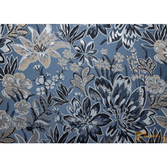 (6 szín) Meteora 3D mintával készült sötétítő függöny.305 cm. Azúrkék alapon bézs-sötétkék virág minta