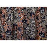 (6 szín) Meteora 3D mintával készült sötétítő függöny.305 cm. Sötétkék alapon terrakotta és fémes szürke színű virágok