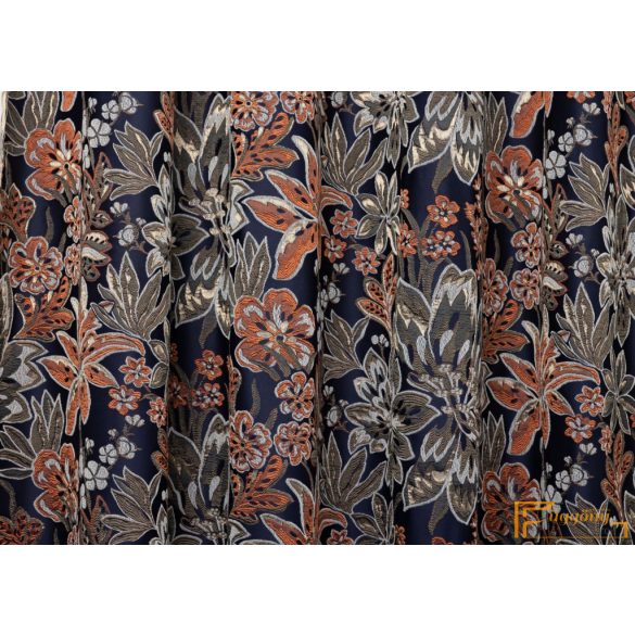 (6 szín) Meteora 3D mintával készült sötétítő függöny.305 cm. Sötétkék alapon terrakotta és fémes szürke színű virágok