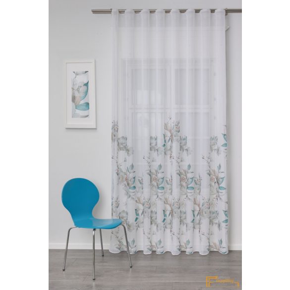 (2 szín) Lupita nyomott voile dekorációs függöny- szürke világoskék minta