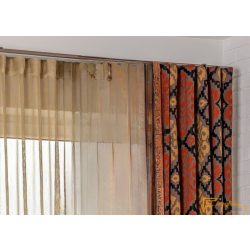   (6 szín) PASCAL dekor függöny -  Szürke alap terrakotta-arany modern mintás-320cm