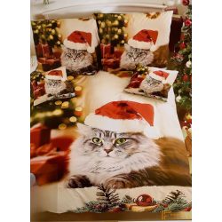 7 részes karácsonyi ágynemű szett - Mikulás macska -3D
